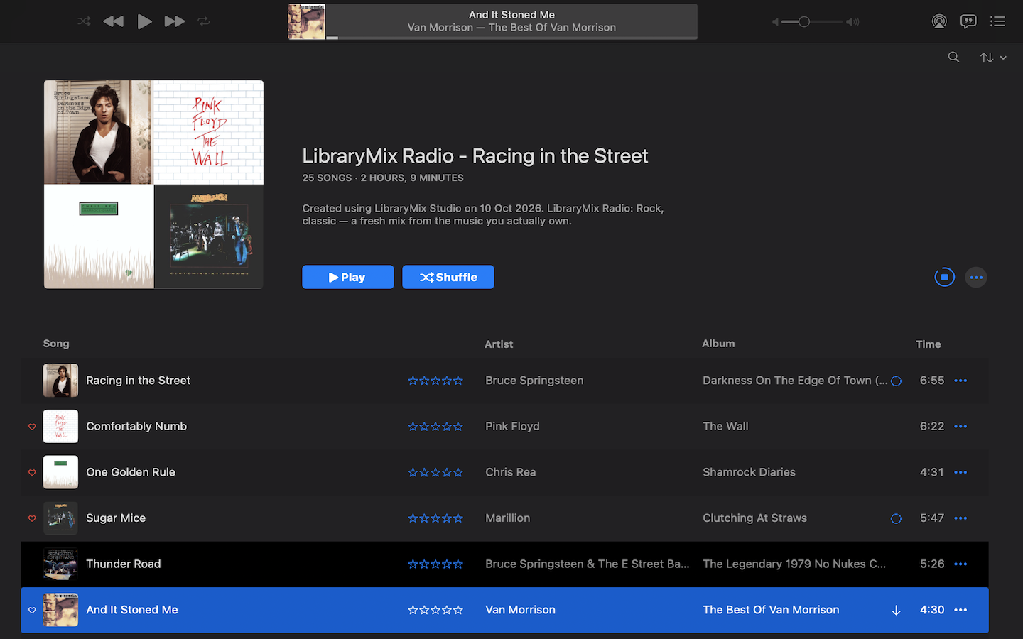 LibraryMix Radio playlist playing in the Music app
